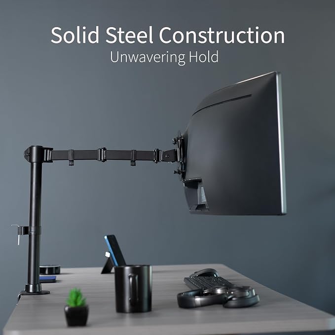 VIVO Single Large Monitor Arm Desk Mount, Holds Screens up to 45 inch Ultrawide, Fully Adjustable Stand with C-Clamp and Grommet Base, VESA 75x75mm or 100x100mm, Black, STAND-V149 - Image 3