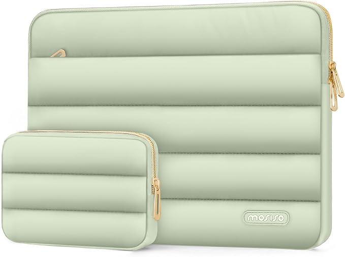 MOSISO Laptop Case 13.3 inch,13-13.3 inch Puffy Laptop Sleeve Carrying Case | Compatible with MacBook Neo/Air 13.6/Pro 13/14, HP Dell ASUS Lenovo, Polyester Horizontal Bag with Small Case, Sage Green by MOSISO