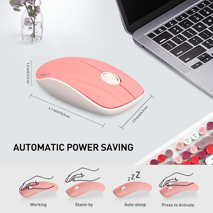 2.4GHz Wireless Keyboard and Mouse Set with Switch Button - Full-Size Keyboard - Compatible for Windows/Laptop/PC/Notebook/Smart TV and More - White Colorful - Image 5