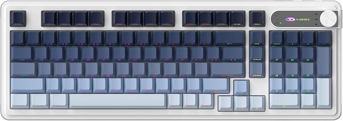 MageGee GK960 Wireless Keyboard, 98 Keys Tri-Mode BT/2.4G/Wired Membrane Gaming Keyboard, RGB Creamy Keyboard with Number Pad, Knob Control, Side Printed Keycaps, 4000mAh Battery - Black & Blue - Image 9