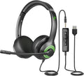 JIAMQISHI USB Headset with Mic for PC, On-Ear Computer Laptop Headphones with Noise Cancelling Microphone in-line Control for Home Office Online Class (USB+3.5mm, Green) by JIAMQISHI