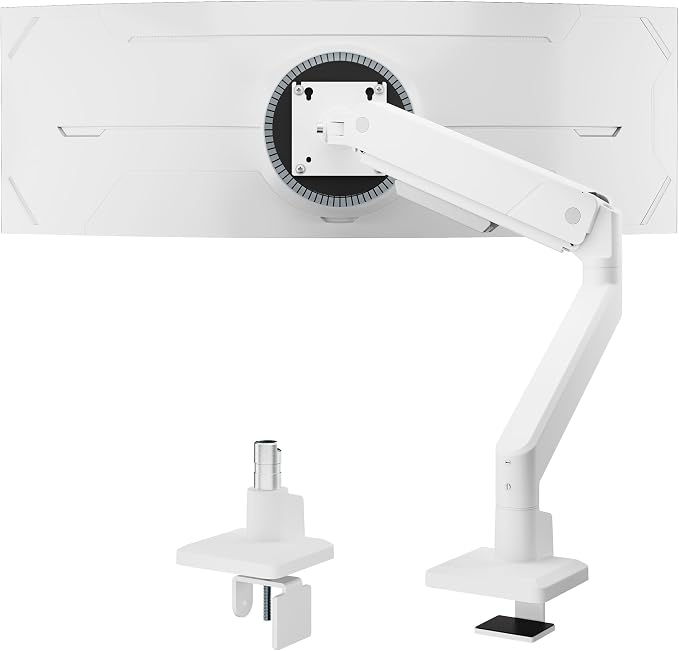 monTEK Single Monitor Arm for Max 45 Inch Ultrawide Screens, Holds 35 Lbs | Adjustable Monitor Desk Mount with C Clamp/Grommet Desk Mount, Cable Management, VESA 75/100mm, White by monTEK