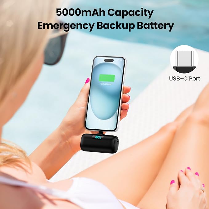 Mini Portable Charger USB C Power Bank,Upgraded 5000mAh PD Fast Charging Battery Pack Built-in USB-C Connector Travel Essential for iPhone17/17Pro/17Pro Max/Air/16 Plus/16Pro Max/15 Series,Android - Image 3