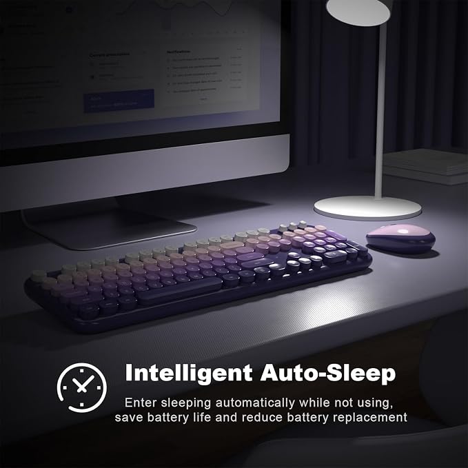 MOFII Wireless Keyboard and Mouse Combo,2.4G Typewriter Keyboard Quiet Mice | Retro Full Size Computer Keyboards, Cute Mouse, USB Dongle Plug and Play, for PC,Laptop,Desktop,Windows (Purple Gradient) - Image 8