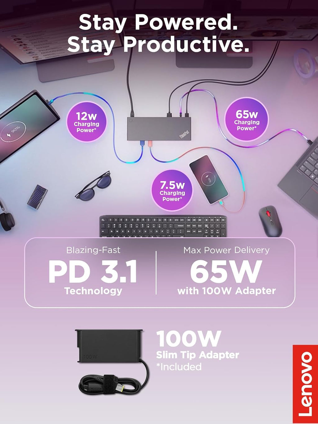 Lenovo ThinkPad USB4 Dock 5000, 40Gbps Bandwidth, Universal Compatibility, 65W Charging, Multiple Display Support, Black - Image 3