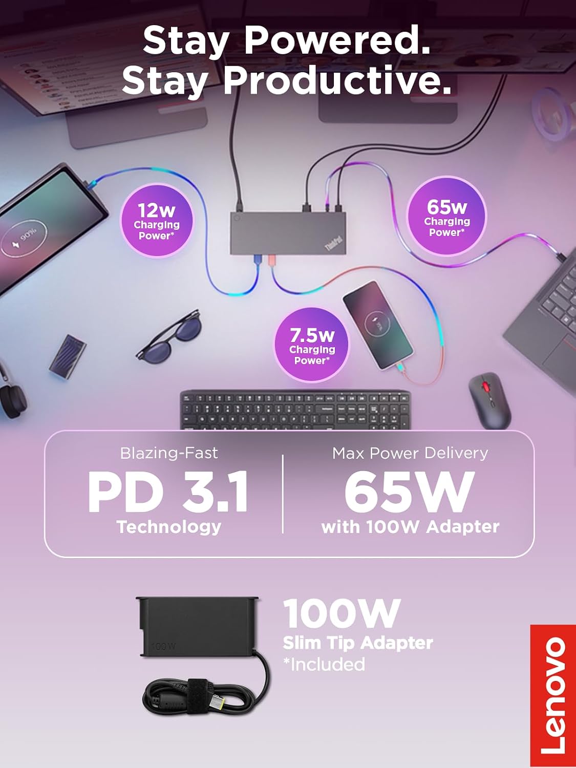 Lenovo ThinkPad USB4 Dock 5000, 40Gbps Bandwidth, Universal Compatibility, 65W Charging, Multiple Display Support, Black - Image 3
