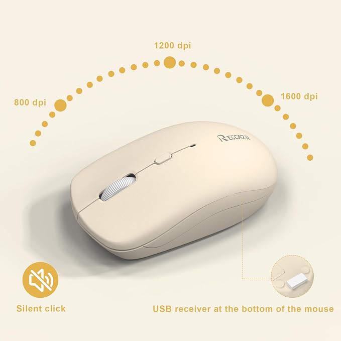 Wireless Keyboard and Mouse Combo Silent for Office and Home(Latte Color) | 2.4G Full Size Silent Cordless Keyboard with Tilt Legs,3-Level DPI Quiet Mouse,for Windows/Mac OS/Desktop/Laptop/PC - Image 7