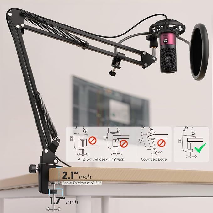 FIFINE T669 Rose Red Podcast Microphone Kit with Boom Arm for Recording | PC Computer Microphone for Streaming, Gaming, Voice-Over, Meeting, Shock Mount, Pop Filter - Image 5