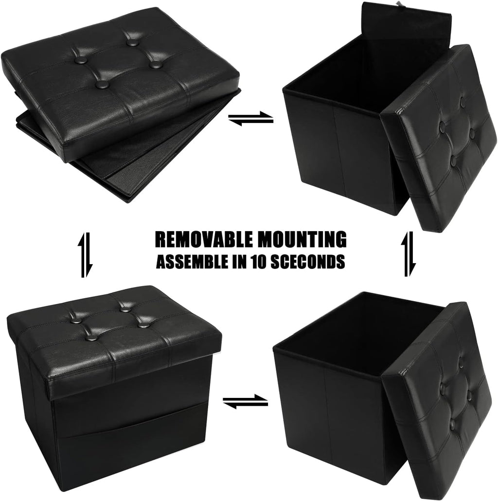 AmasSmile Ottoman with Storage,17" Folding Leather Foot Rest Chest,Black - Image 7
