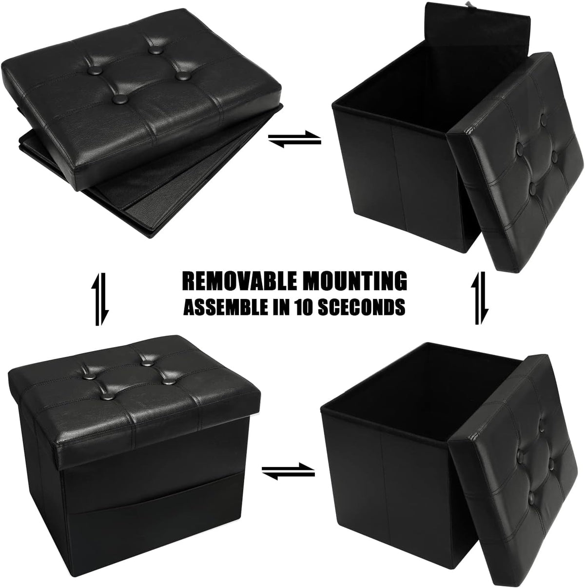 AmasSmile Ottoman with Storage,17" Folding Leather Foot Rest Chest,Black - Image 7