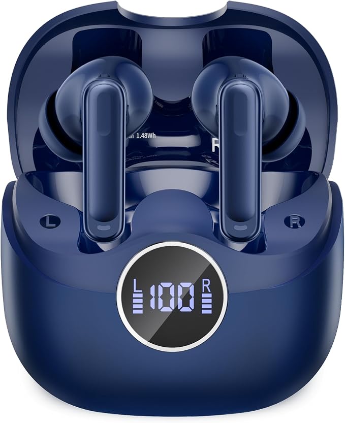 xinwld Adaptive Hybrid Active Noise Canceling 2026 Wireless Earbuds, 6 Mics ENC Clear Call Ear Buds, Hi-Res Audio Deep Bass Bluetooth 5.4 Headphones, 40H Playtime, Wireless Charging, LED, USB-C, Blue by xinwld