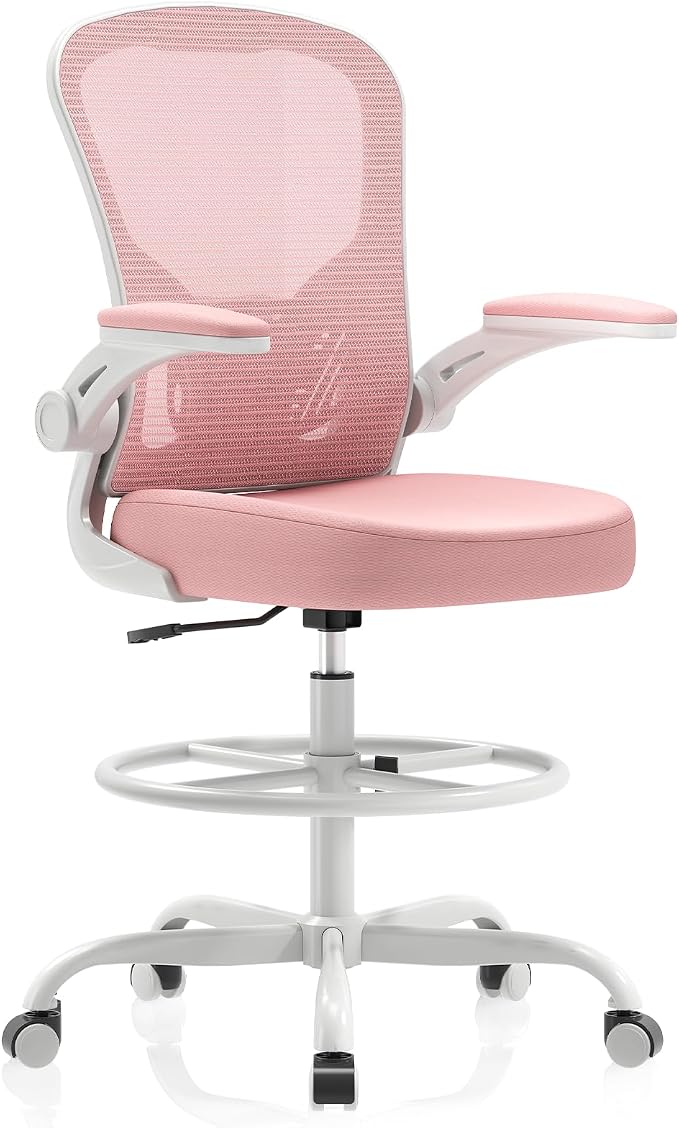 Ergonomic Tall Drafting Chair-Mesh Desk Chair with Flip-Up Arms | Adjustable Height,Lumbar Support,Adjustable Footrest Ring,Standing Desk,Breathable Backrest by Synorla
