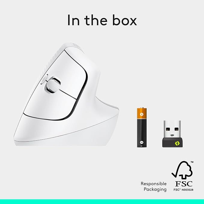 Logitech Lift Vertical Ergonomic Wireless Mouse - Off White | Connect via Bluetooth or included Logi Bolt USB-A receiver, quiet clicks, 4 of 6 buttons customizable, Windows Mac compatible - Image 8