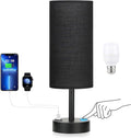 Black Touch Table Lamp for Bedroom - Small Bedside Desk Lamp for Kids | USB A+C Ports, 3-Way Dimmable, LED Bulb Included, Black Fabric Lampshade, Matt Black Metal Base, 14" Night Stand Lamp by DicooolDirect