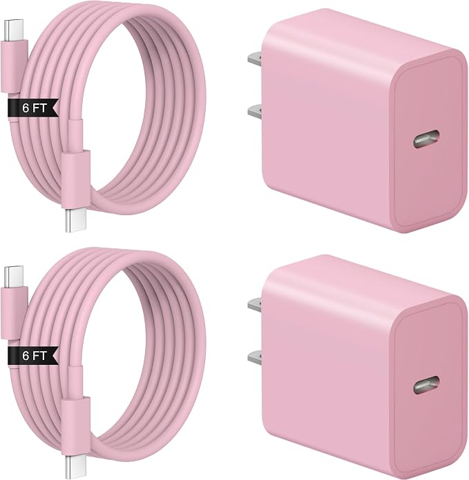 iPhone 17 16 15 Charger Fast Charging 2+2Pack 20W USB C Wall Charger with 6FT Fast Charging Cable Compatible with iPhone 17/17 Air/17 Pro/17 Pro Max/iPhone 16/15 Series, iPad Pro/AirPods - Pink by Coreykin