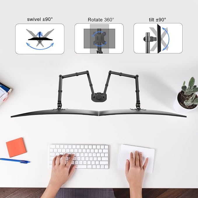 Pholiten Dual Long Monitor Stand Desk Mount for 13-32" Screen | Extra Long Monitor Arm, Fully Adjustable 27.95 inch, Each Arm up to 22 lbs - Image 6