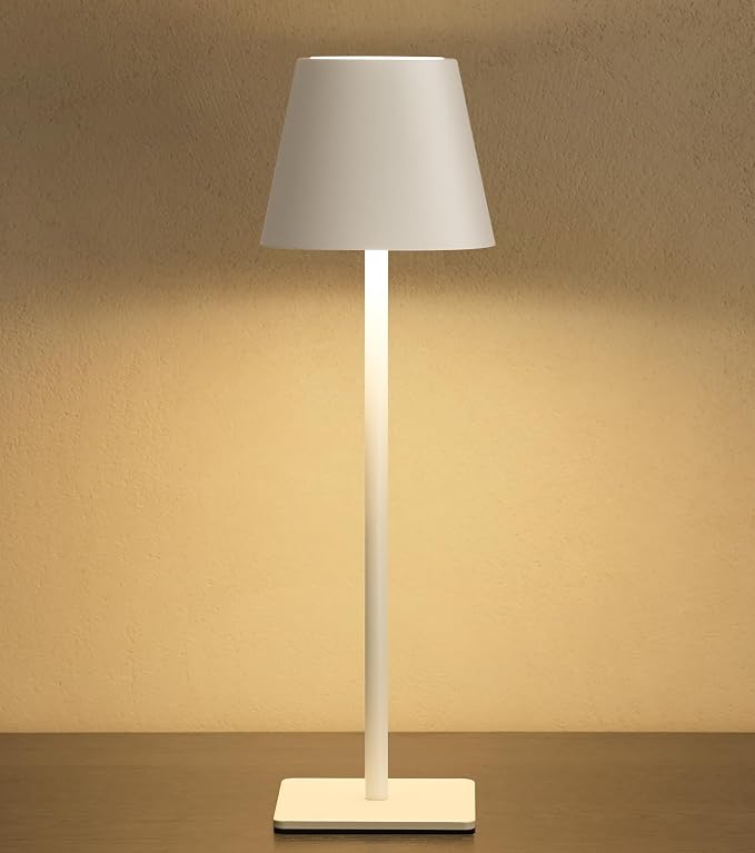 UME Cordless Table Lamp, Battery Operated Lamp - Portable Waterproof Rechargeable Table Lamp w/ 3 Color Temps & Stepless Dimming for Dinner, Desk, Cafe, Outdoor (White) - Image 2