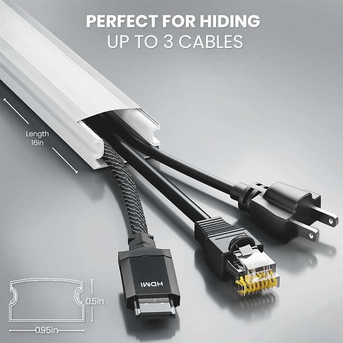 Cord Covers for Wires on Wall - 300in Cable Management Cable Hider - Cord Hiders for TV On Wall - Paintable Cable Concealer - Wire Covers for Cords - 20X (L16 x W0.95 x H0.5) - Medium | White - Image 3