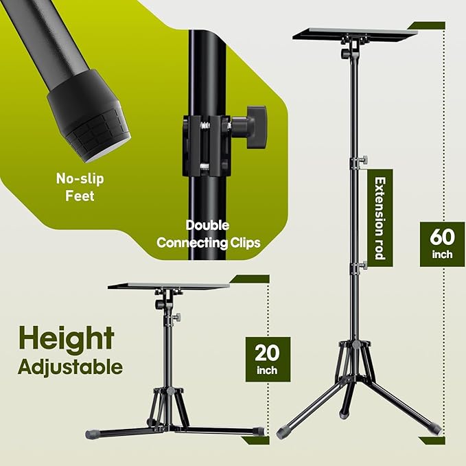 Projector Stand Tripod, Foldable Laptop Tripod with Adjustable Height | Includes Phone Holder, Mouse Tray & Carry Bag, 180° Tilt Tray for Home, Office, DJ, Studio & Outdoor Movies - Image 5