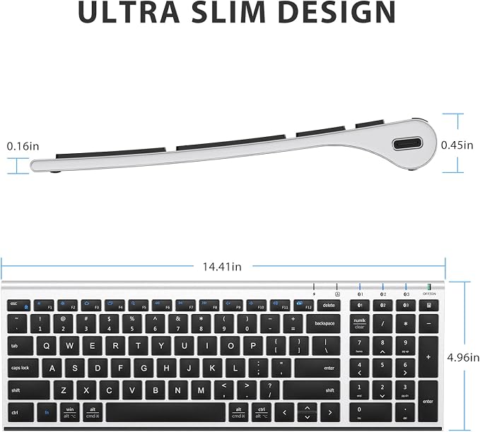 iClever BK10 Bluetooth Keyboard, Wireless Rechargeable Ultra-Slim Keyboard with Long Battery Life, Compatible with iOS, Android, Windows, Mac for iPad, Tablet, Laptop, PC, Phone (Silver Black) - Image 6