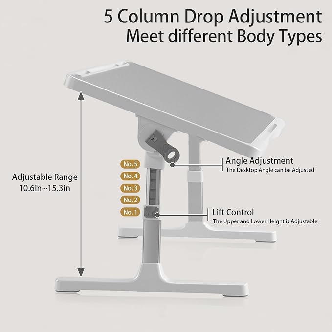 Laptop Desk for Bed, Adjustable Beds Table | USB Charge Port, Foldable Lap top Table with Storage Drawer, Portable Laptops Bed Desk Tray for Eating Working - Image 4