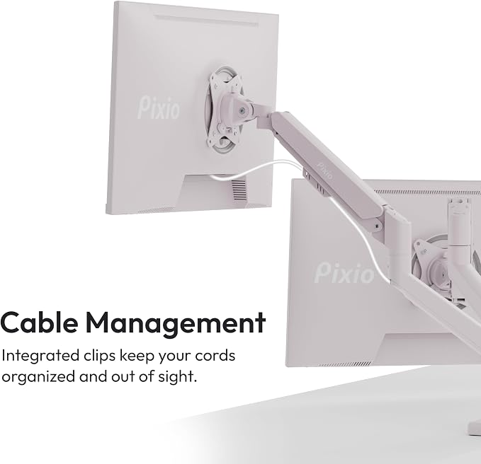 Pixio PS1D Wave Pink Dual Monitor Arm Stand Desk Mount - Fits up to 32 inches Monitors and up to 19.8lbs. VESA Compatibility and Integrated Cable Management - Image 5