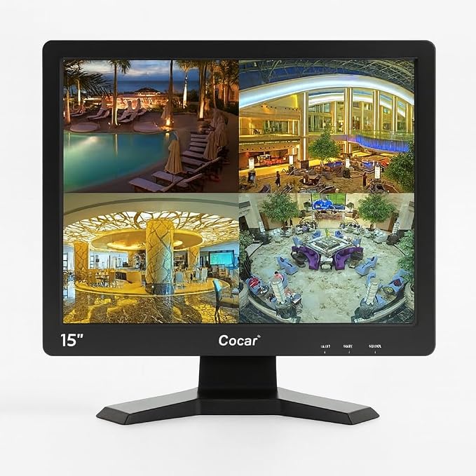 Cocar 15" CCTV BNC Monitor VGA HDMI AV, 4:3 HD Display LCD Security Screen with USB Drive Player for Surveillance Camera STB PC 1024x768 Resolution Built-in Speaker Audio in/Out by Cocar