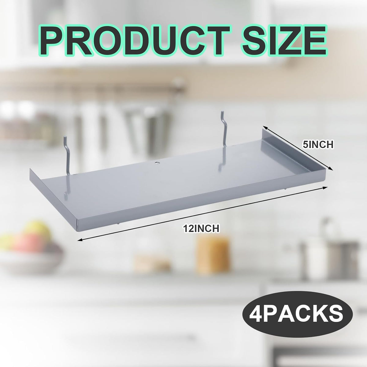 Lineshading 4 Pcs Pegboard Shelves, Gray, 12 x 5 Inch - Image 2