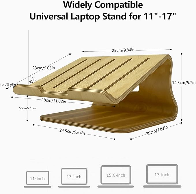 Wood Laptop Stand, White Birch, Ergonomic Design for Most Laptops Heat Dissipation, Cord Management, Suitable for Desk or Tabletop (2020-02) - Image 4