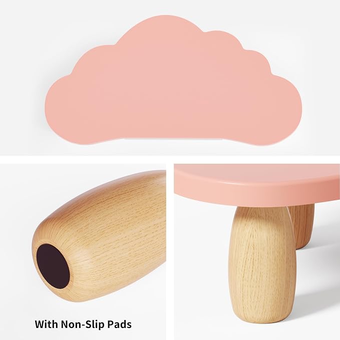 AFOOYO Monitor Stand Riser,Cloud-Shaped Sturdy Wood 16.5In Computer Monitor Riser Wirh Drawer, Multi-Purpose Desktop Organizer Riser for Computer,Laptop,Printer,TV,Pink - Image 7