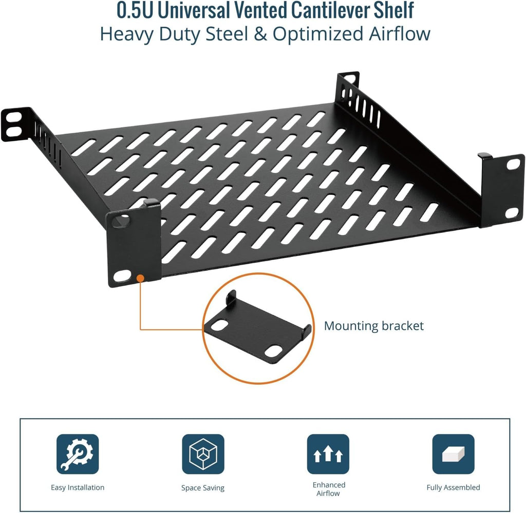 Tecmojo 2 Pack 0.5U Rack Mount Shelf for 10" Server Rack, 7.87" Deep Vented Cantilever Tray, Metal Shelf for Network Cabinet, Server Enclosure, Enhanced Airflow, Black - Image 6