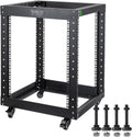 12U Server Rack Open Frame with Casters-RIVECO 4 Post Quick Assembly 19-inch, Data Rack Network Shelf Cabinet Heavy Duty Black by RIVECO