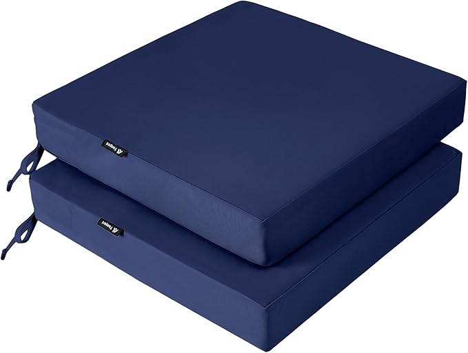 Favoyard Patio Chair Cushions 18.5 x 16 x 3 Inch Waterproof Outdoor Seat | Cushions for Patio Furniture 3-Year Color Fastness Garden Sofa Couch Pads with Adjustable Straps Set of 2, Blue by OutdoorFurnitureAccessories