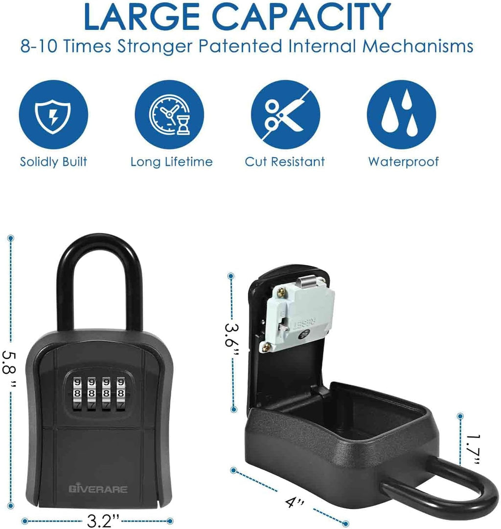 Key Lock Box, Wall Mount 4 Digits Combination Lockbox, Waterproof Outdoor Key Hider, Resettable Safe Password Box for House, Garage, Garden with Mounting Kit&Handle-by GIVERARE - Image 2