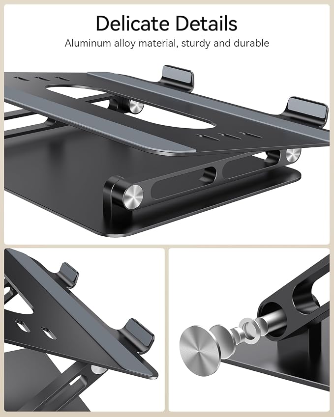 Orlian Foldable Aluminum Laptop Stand Up to 17.3" Laptops, Height Adjustable Portable Ergonomic Computer Holder, Space Saving Desk with Heat Dissipation. Compatible with MacBook/Dell/HP etc, Black - Image 7