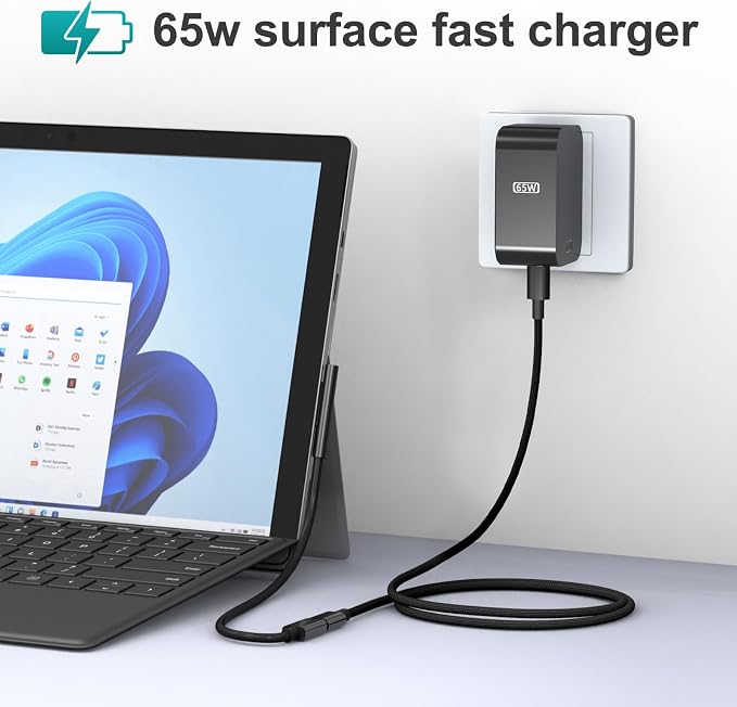 New 65W Surface Charger with Foldable AC Plug, Compatible with Surface Pro Charger 13 11,12,10,9,8,7+,7,6,5,4,3,X, Surface Book3,2,1, Laptop & Tablet, Supporting 44W 36W 24W Charging Needs - Image 2
