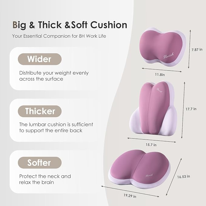 3 PCS Seat Cushion for Carseat Lumbar Support Pillow Car Neck Headrest Pillows Ultrathick Memory Foam Seat Pads Pressure Relief Back Cushion for Office Chair(Purple) - Image 5