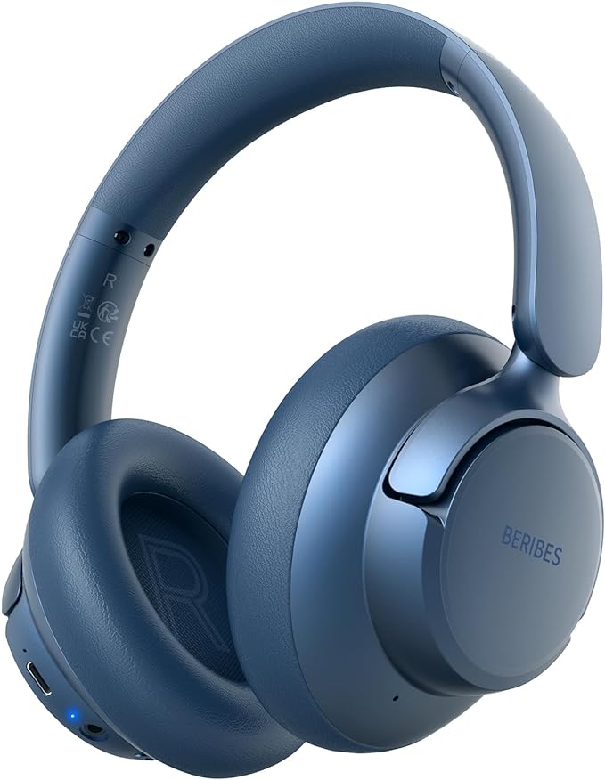 BERIBES Hybrid Active Noise Cancelling Headphones Wireless Over Ear 70Hours | Foldable Bluetooth 6.0,Transparent Modes,3.5MM Cable,Lightweight Built-in Mic,HiFi Stereo Deep Bass,Soft-Earpad,Fast Charging by BERIBES