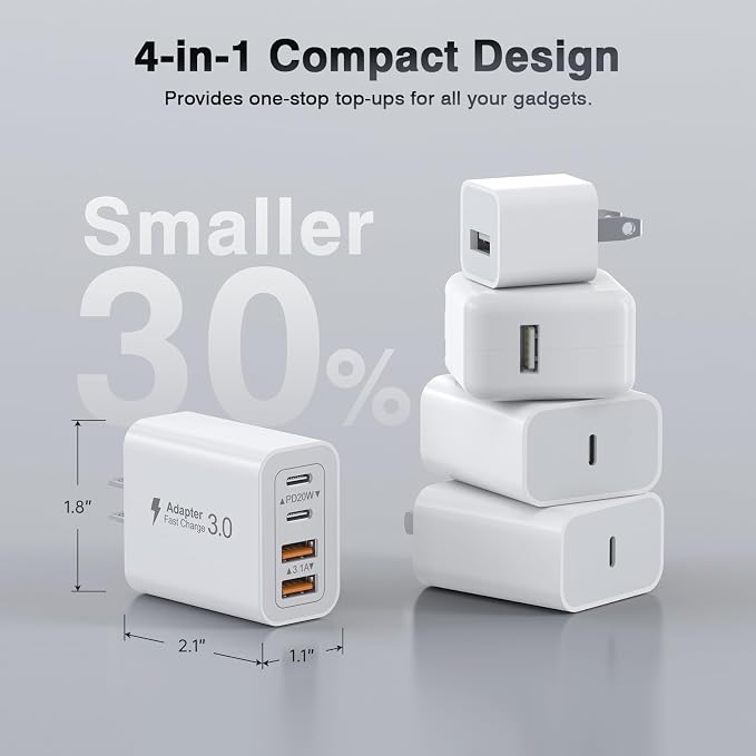 [2-Pack] 40W USB C Charger Block, 4-Port Type C Fast Charging Brick Dual PD&QC Wall Plug Adapter Power Brick for iPhone 13/14/15/16/17/Pro Max/Plus/iPad/Airpods/iwatch/Samsung Galaxy - Image 5