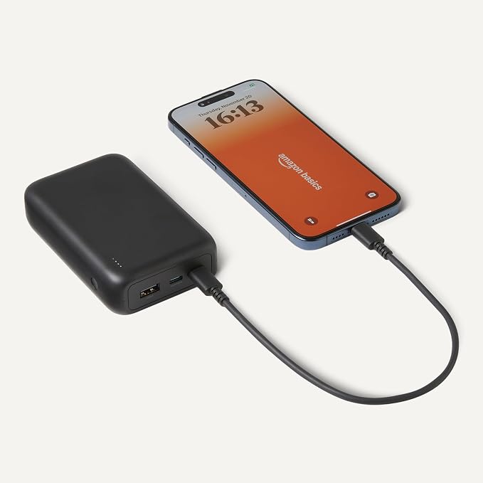 Amazon Basics High-Capacity Portable Charger Power Bank with 3-Port Output, 20,000 mAh, Black - Image 3