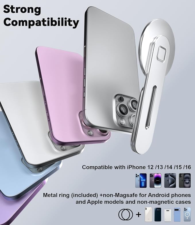CloudValley Magnetic Laptop Phone Holder for iPhone 17/16/15/14/13 MagSafe | Adjustable Phone Monitor Side Mount, Slim Portable Foldable Computer Expansion Bracket, Silver - Image 6