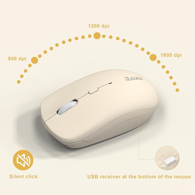 Wireless Keyboard and Mouse Combo Silent for Office and Home(Latte Color-B) | 2.4G Full Size Silent Cordless Keyboard with Tilt Legs,3-Level DPI Quiet Mouse,for Windows/Mac OS/Desktop/Laptop/PC - Image 7
