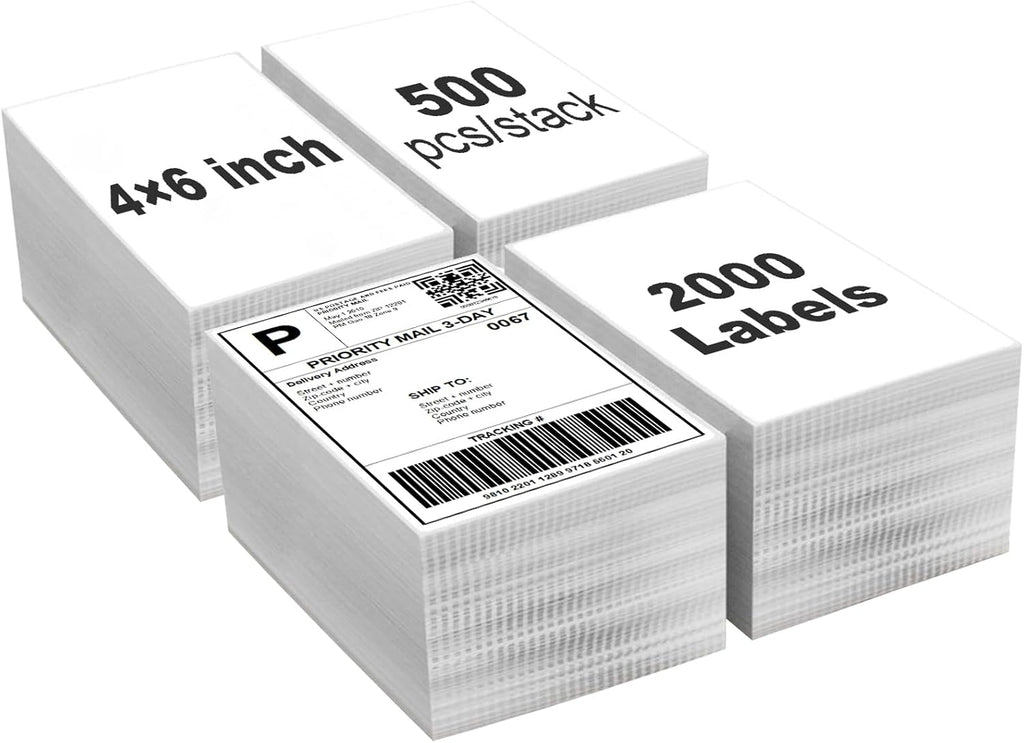 【2000 Labels/4 Stacks】 Labelebal 4" x 6" Fanfold Direct Thermal Labels (101mm x 152mm) Shipping Address Mailing Postage Labels Compatible for Zebra & Rollo Printer Adhesives (500 Labels/Stack) by Labelebal