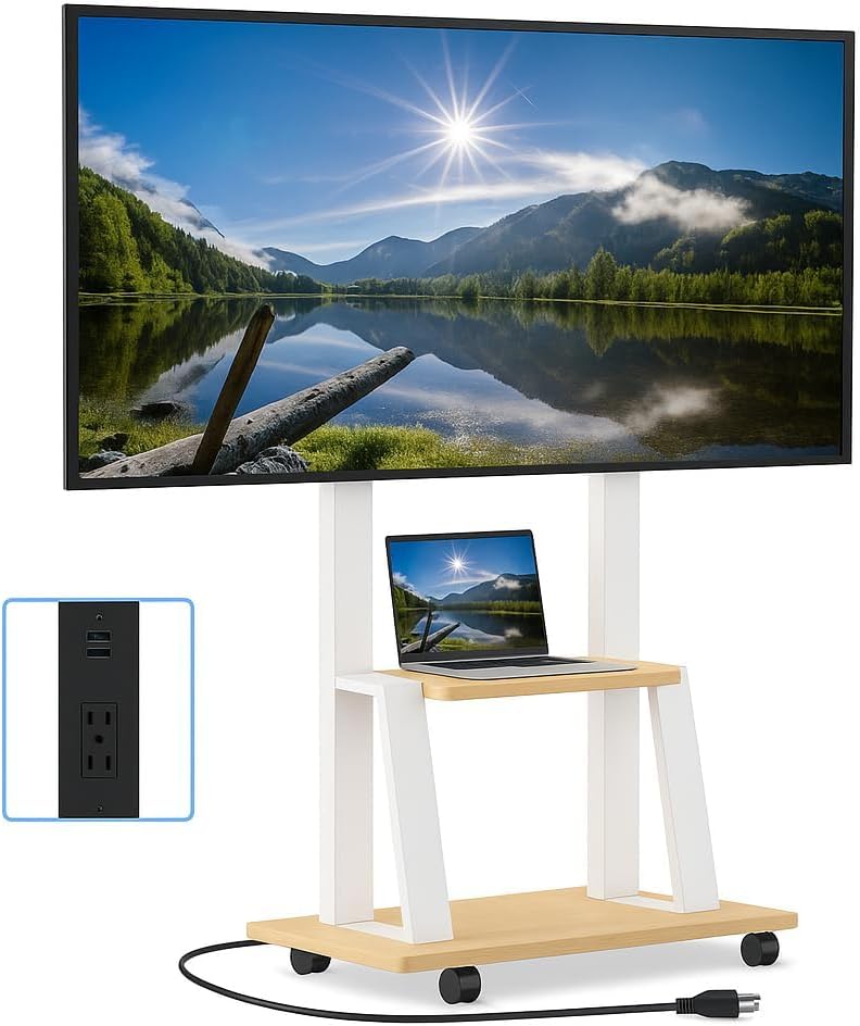 Rolling TV Stand for 32-80 Inch TVs, TV Cart with Power Outlet by DIOOSN