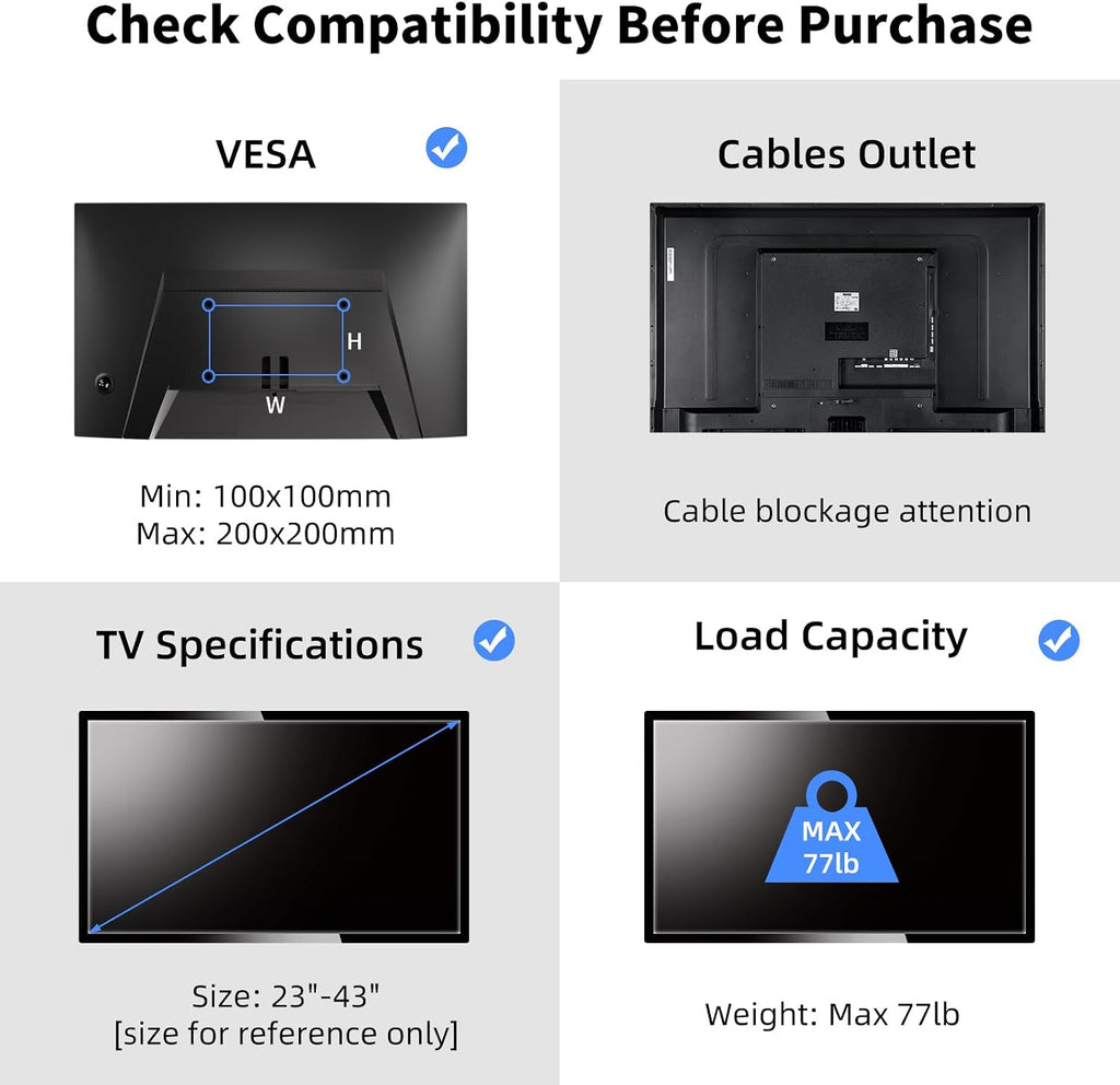 Suptek Ceiling TV Mount Fits Most 23-43 inch LCD LED Plasma Panel Display with Max VESA 200x200mm Loaded up to 35kg/77.16lbs Height Adjustable MC3260 - Image 4