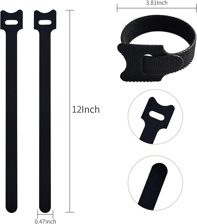 100 PCS 12 Inches Black Reusable Cable Ties,Multi-purpose Adjustable Cord Straps,Cable Organizer,Cord Wrap and Hook Loop Cords Management,Adjustable Cord Ties - Image 2