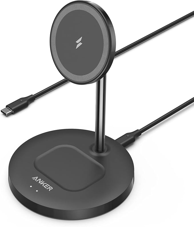 Anker PowerWave 2-in-1 MagSafe Compatible Wireless Charging Stand | Magnetic Dual-Device Dock Lite for iPhone 16 / 15 / 14 / 13 Series, AirPods 2 / Pro, and More (Adapter Not Included) by Unknown