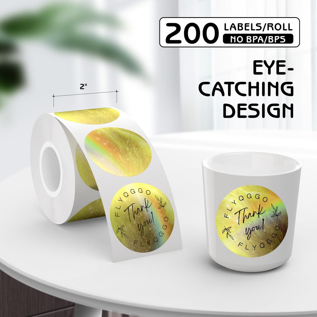 2-Inch Round Holographic Thermal Sticker Labels, with Rainbow Wave Deign, for Every Tags, Custom DIY Logo Applications, Waterproof and Tear-Resistant, No Residue Removable, Aurora Gold, 200pcs - Image 2