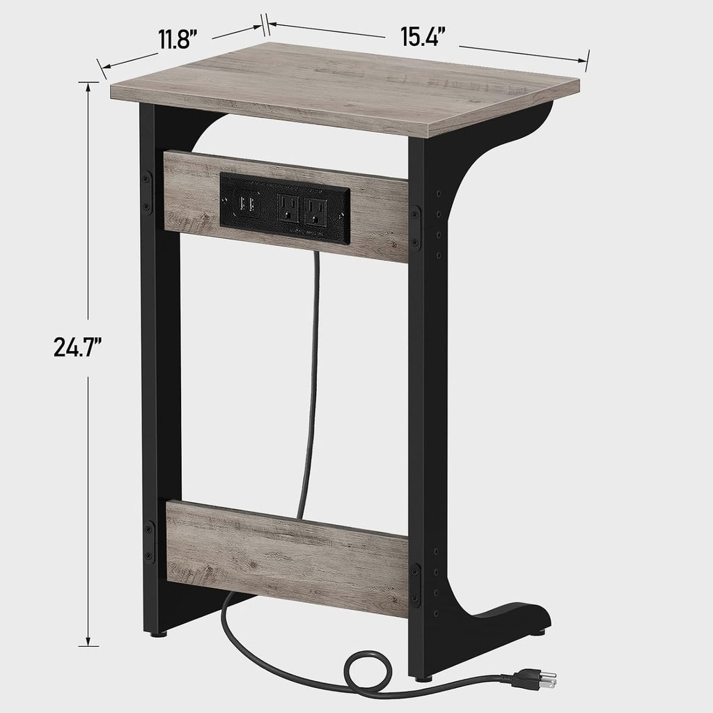 TUTOTAK C Shaped End Table With Charging Station, Set of 2, Couch Tv Tray With 2 USB Ports and Outlets, Sofa Side Table for Small Spaces, Living Room, Bedroom TB01BG0442 - Image 3