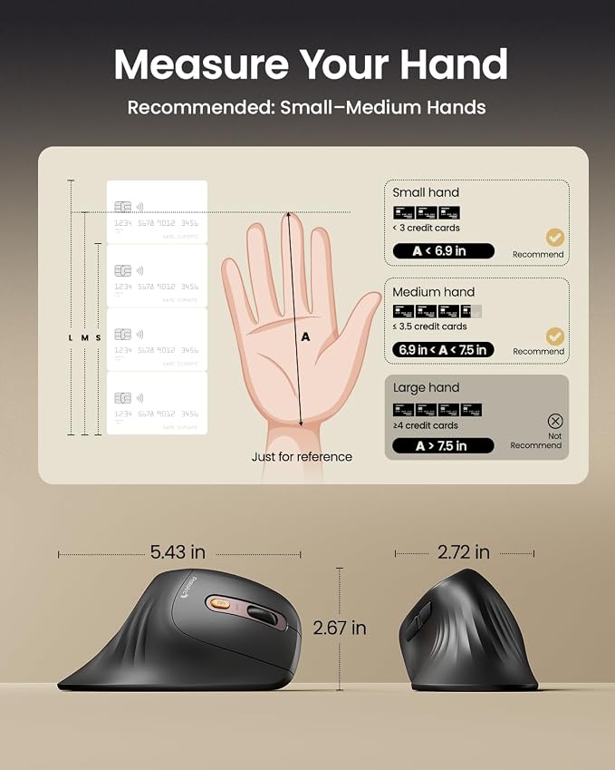ProtoArc EM11 NL Wireless Ergonomic Mouse, Rechargeable, Black Pink | 58° vertical design supports a natural wrist posture, connect 3 devices via Bluetooth/2.4G USB-A, 500mAh USB-C rechargeable. - Image 5